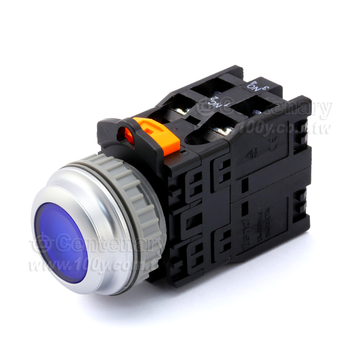 φ30mm 按鈕開關 24VAC/DC LED/1a1b/藍平頭 - 44058 產品圖片