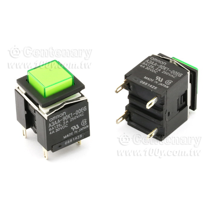 方形端子LED照光式押扣開關 綠色 - 101710 產品圖片