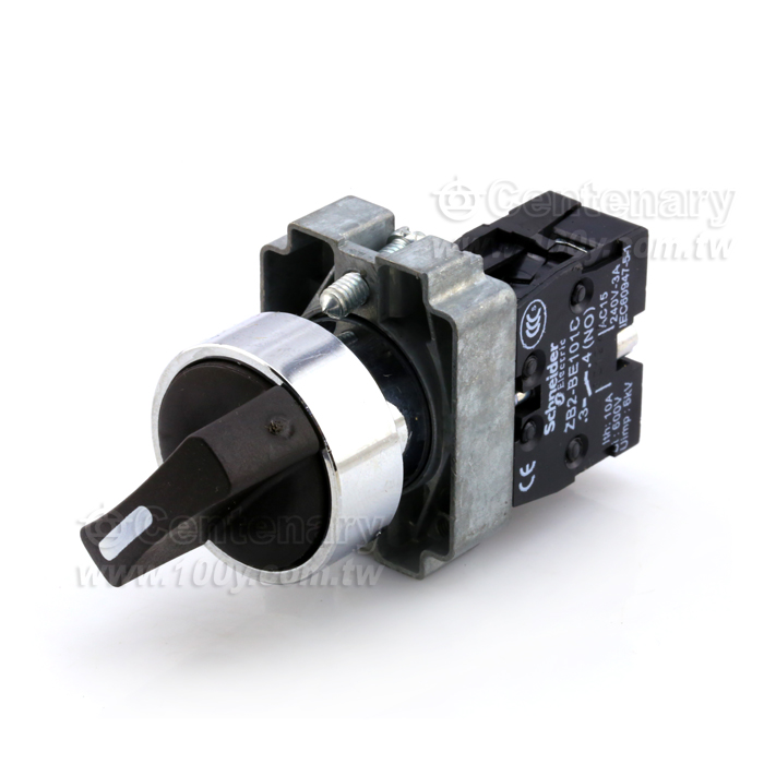 Φ22mm  2段選擇開關 停置 1a(1常開) 黑 - 93644 產品圖片