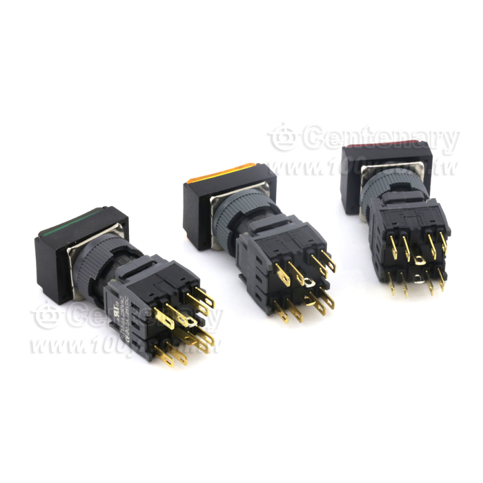16mm矩形覆歸式按鈕開關 24V 黃色 - 118068 產品圖片