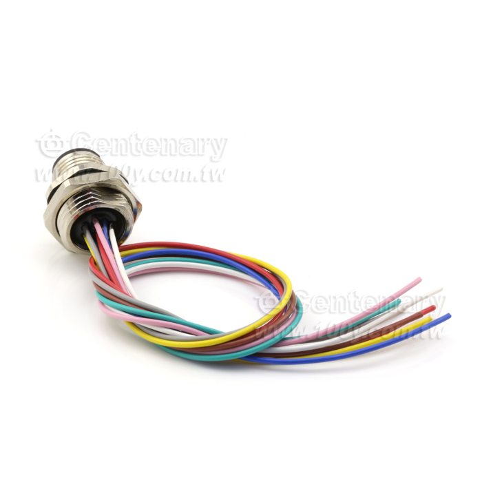 M12 Male Panel mount Connector, Male, Back-Mounted, With Single Wire - 122096 Product Image