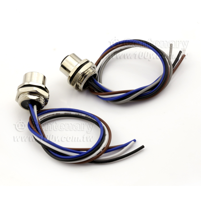 M12 Male Panel Mount Connector, Female, Back-Mounted, With Single Wire - 122079 Product Image