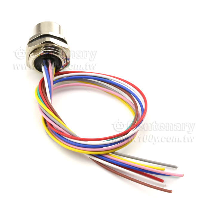 M12 Male Panel Mount Connector, Female, Front Fastened, With Single Wire - 122081 Product Image