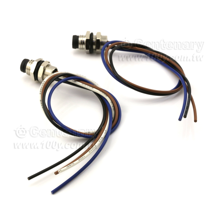 M8 Female Panel Mount Connector, Behind Fastened, with Single Wires - 122031 Product Image