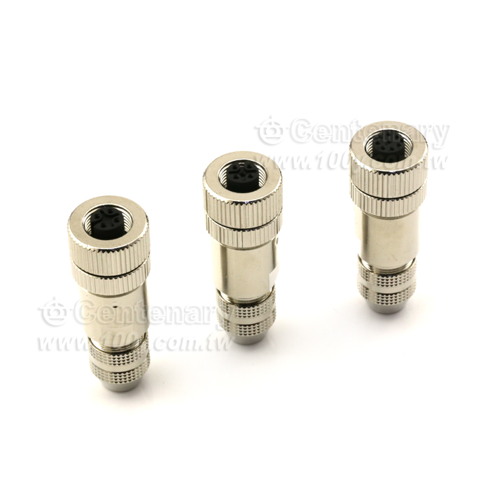 M12 Connector 180 degree, Female, Brass Nickel Plated Screw System, Shieldable, Screw Termination, Sold Termination on 8 POL - 122087 Product Image