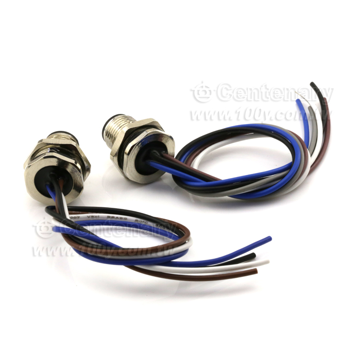 M12 Male Panel Mount Connector, Male, Front Fastened, With Single Wire - 122091 Product Image