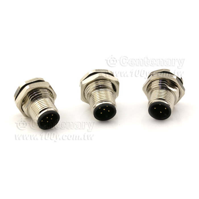 M12 Male Panel mount Connector, Male, Front Fastened, Solder - 122088 Product Image