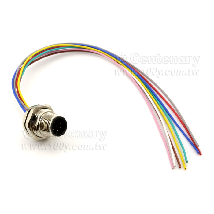 M12 Male Panel Mount Connector, Male, Front Fastened, With Single Wire - 122093 Product Image