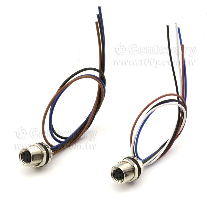M8 Female Panel Mount Connector, Front Fastened, with Single Wires, with shielding sheet - 122002 Product Image