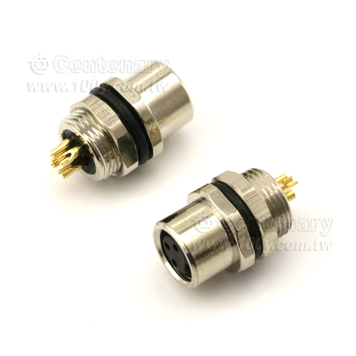 M8 Female Panel Mount Connector, Behind Fastened with M10x0.75, Solder - 122001 Product Image