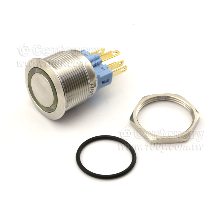 25mm不銹鋼環形自鎖帶燈按鈕  LED24V 綠 - 136000 產品圖片
