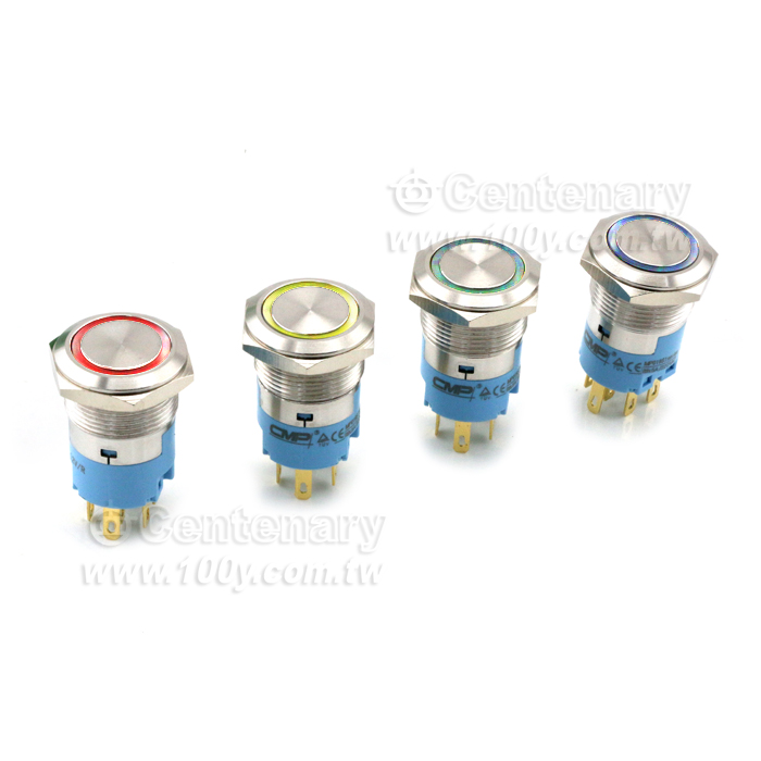19mm不銹鋼自鎖環形帶燈按鈕 12V 藍色 - 133918 產品圖片