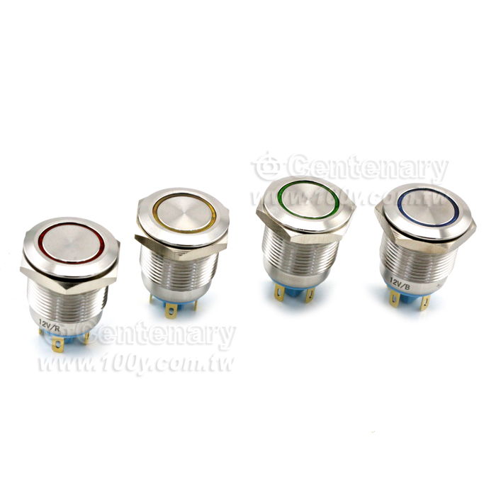 19mm不銹鋼自復環形帶燈按鈕 12V 綠色 - 133906 產品圖片