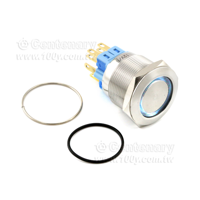 25mm不銹鋼環形自鎖帶燈按鈕 LED12V 紅色 - 133925 產品圖片