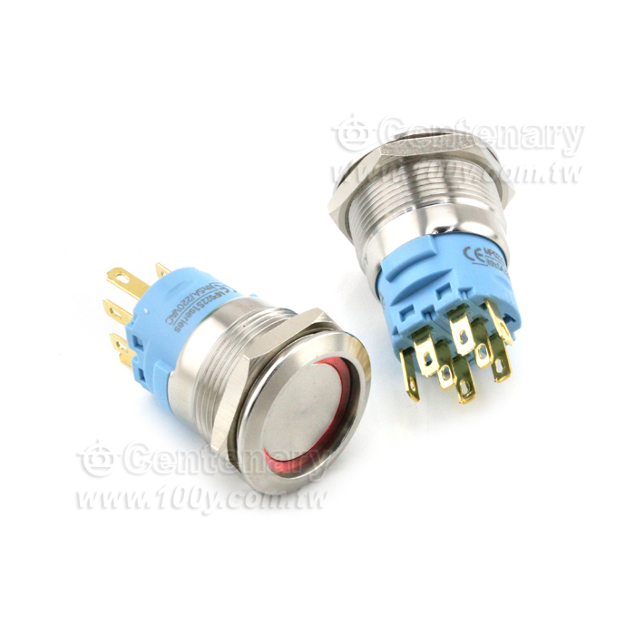 22mm不銹鋼環形自鎖帶燈按鈕 LED12V 藍色 - 133922 產品圖片