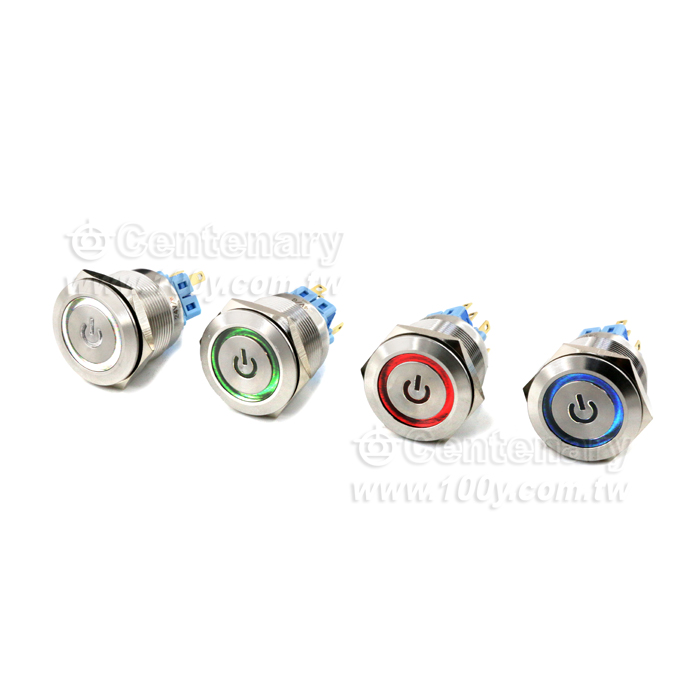 25mm不銹鋼環形自復帶燈按鈕  LED 12V 藍 - 136019 產品圖片