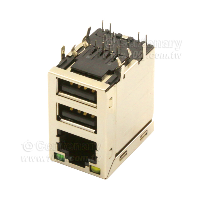 雙層USB 網路座帶燈 RJ45插座 - 141114 產品圖片