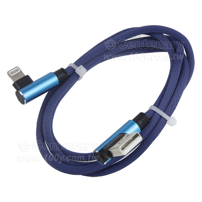 彎頭數據線 IPHONE尼龍編制遊戲機充電 藍色-袋裝 - 142745 產品圖片