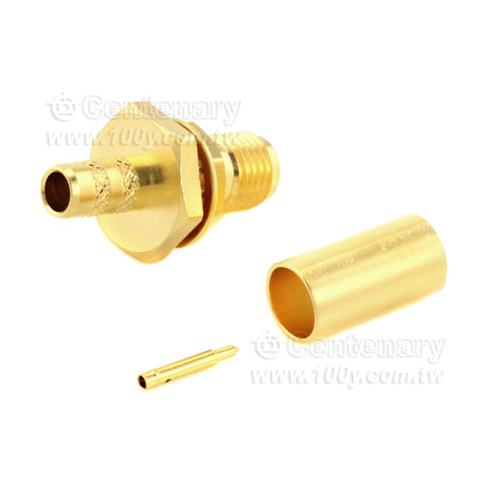 SMA Reverse Polarity Jack Crimp Bulkhead, IP67 Mated, For RG142,RG400; 6Ghz VSWR 1.2 - 146977 Product Image