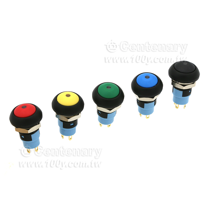Φ12mm自鎖型按鈕開關/球面/焊接式/塑膠 黑色 1NO-帶燈24V - 155714 產品圖片
