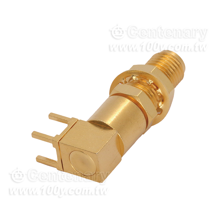 SMA Jack PCB Mount Bulkhead Right Angle With Round Contact - 94619 Product Image