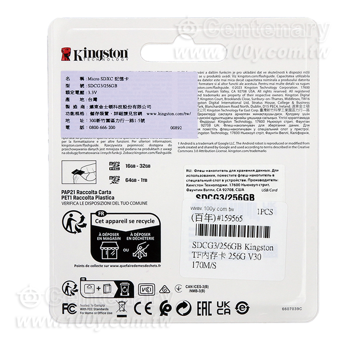 Kingston TF內存卡 256G V30 170M/S - 159565 產品圖片