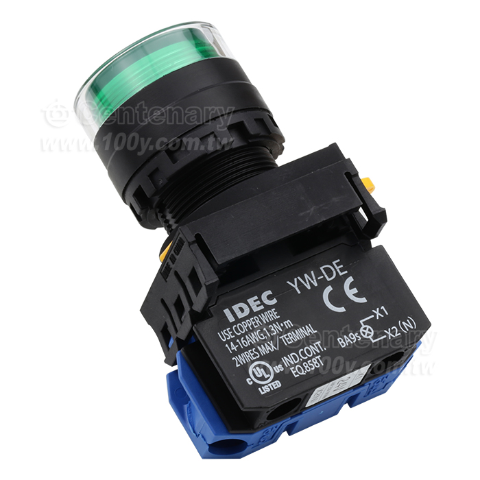 緊急停止按鈕開關22mm-全保護罩型凸頭形-LED瞬時型1NO  24VDC  綠色 - 159031 產品圖片