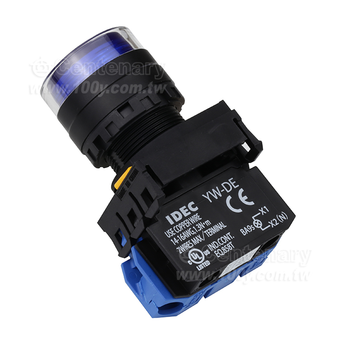 緊急停止按鈕開關22mm-全保護罩型凸頭形-LED瞬時型1NO  24VDC  藍色 - 159034 產品圖片