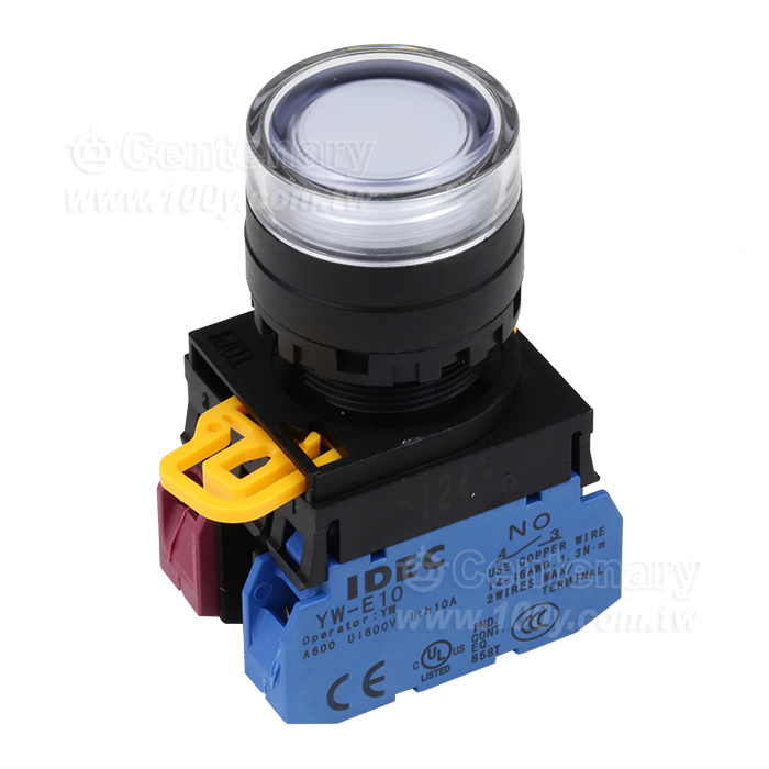 緊急停止按鈕開關22mm-全保護罩型凸頭形-LED瞬時型1NO-1NC 24VDC白色 - 159037 產品圖片