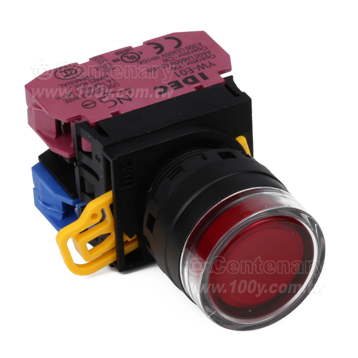 緊急停止按鈕開關22mm-全保護罩型凸頭形-白熾燈泡交替型1NO-1NC 24VDC紅色 - 159090 產品圖片