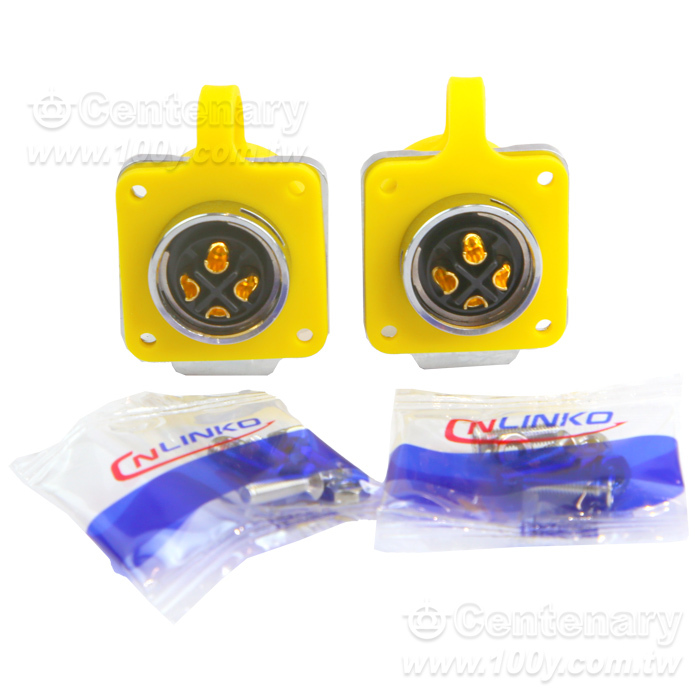 Cnlinko LP20 type 4-core flange straight female socket metal version yellow - 162402 Product Image