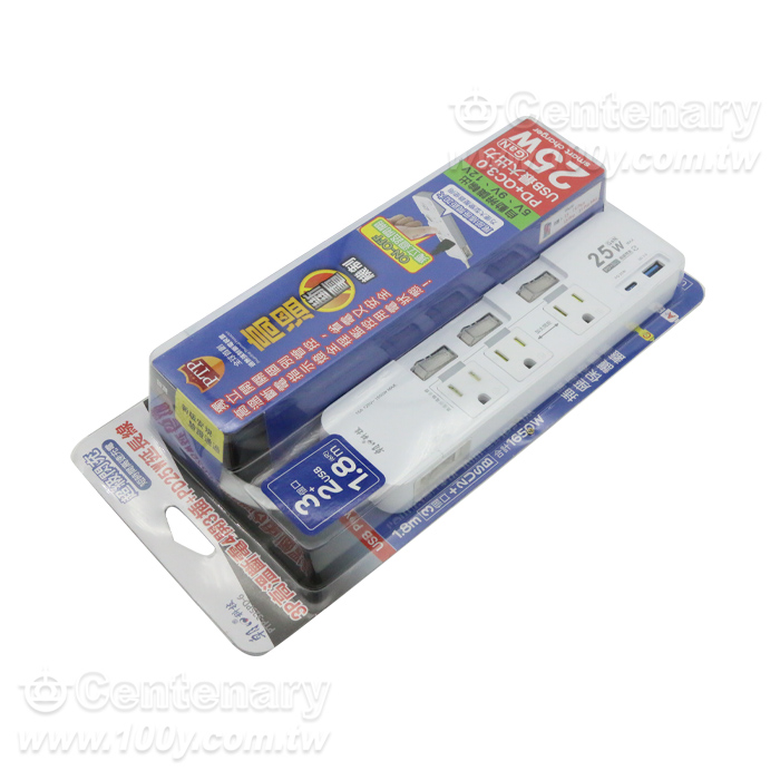 3P高溫斷電4開3插+PD25W延長線 1.8M - 95743 產品圖片