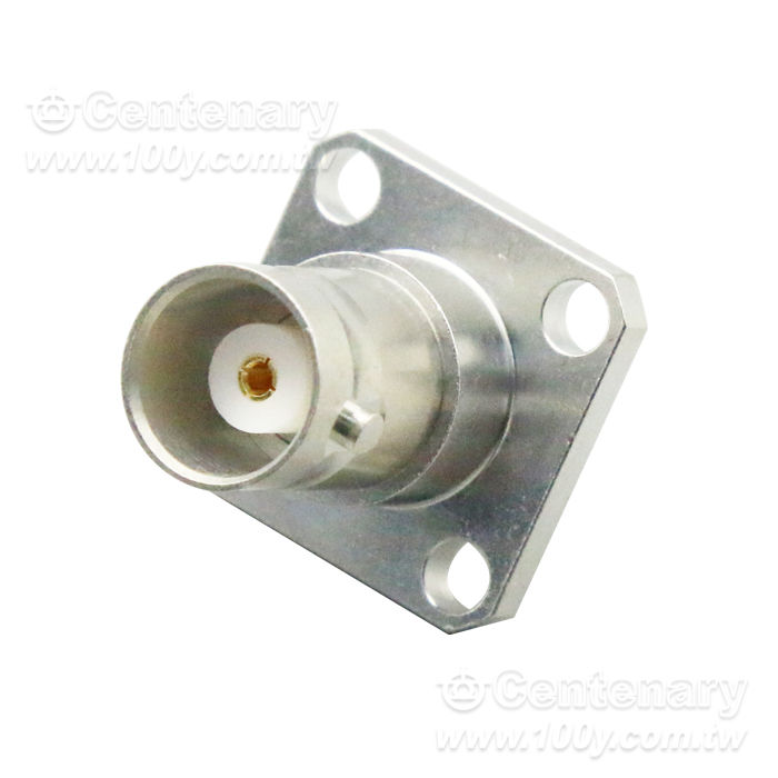 BNC Jack SQ 17.5mm 4 Hole Flange With Solder Cup Contact; 4GHz VSWR 1.2 - 98571 Product Image