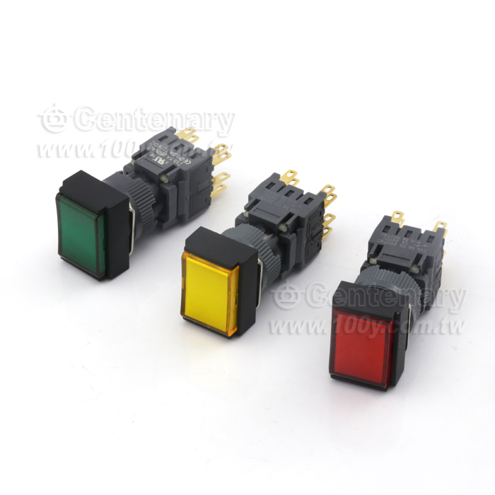 16mm矩形覆歸式按鈕開關 24V 黃色 - 118068 產品圖片
