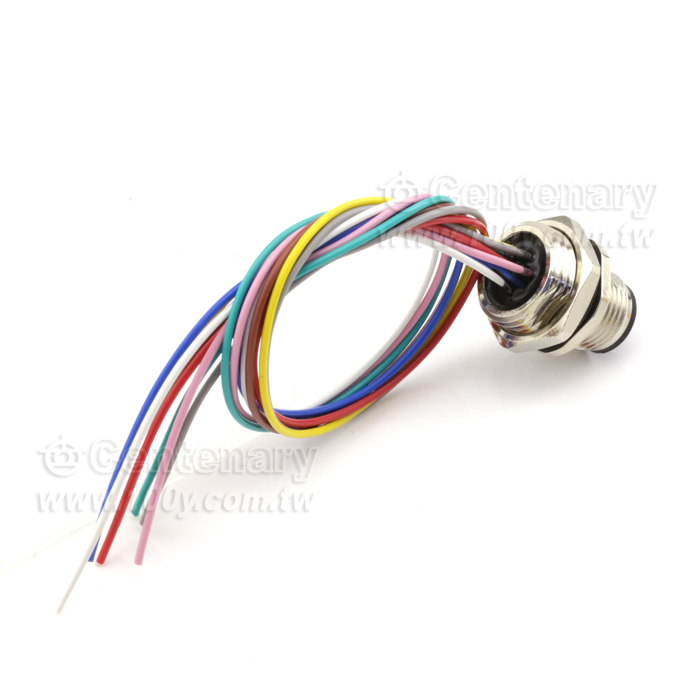 M12 Male Panel mount Connector, Male, Back-Mounted, With Single Wire - 122096 Product Image