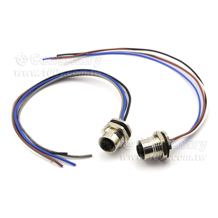 M12 Male Panel Mount Connector, Female, Front Fastened, With Single Wire - 122076 Product Image