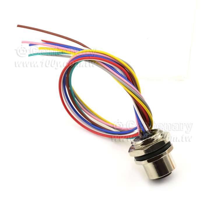 M12 Male Panel Mount Connector, Female, Front Fastened, With Single Wire - 122081 Product Image
