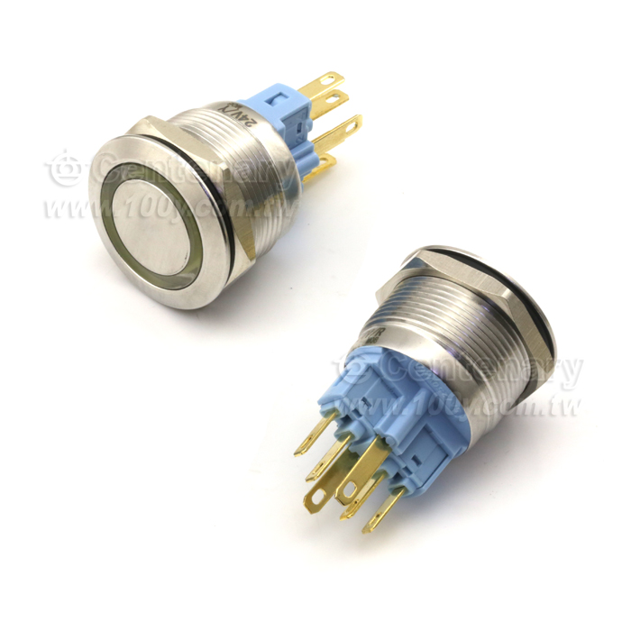 25mm不銹鋼環形自鎖帶燈按鈕  LED24V 綠 - 136000 產品圖片