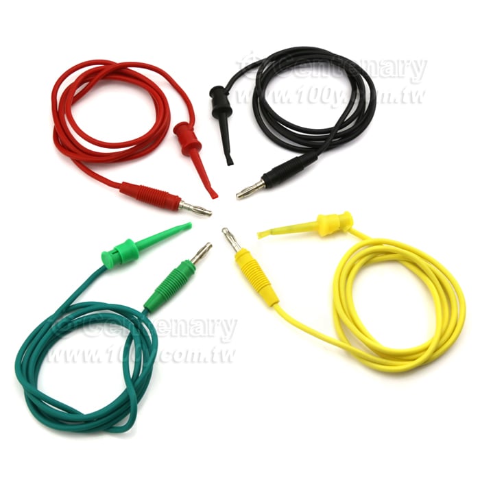 4mm香蕉插頭轉55mm大號測試鉤 1.6² 1M 純銅 (R+B+G+Y）4色/組 - 125365 產品圖片