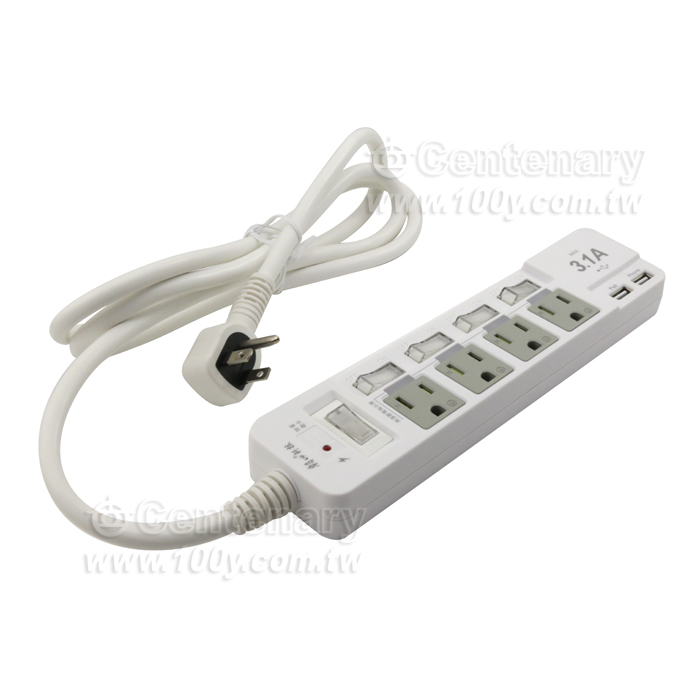 3P High Temperature Power off 5 Open 4 Plug+2USB Extension Cable - 128848 Product Image