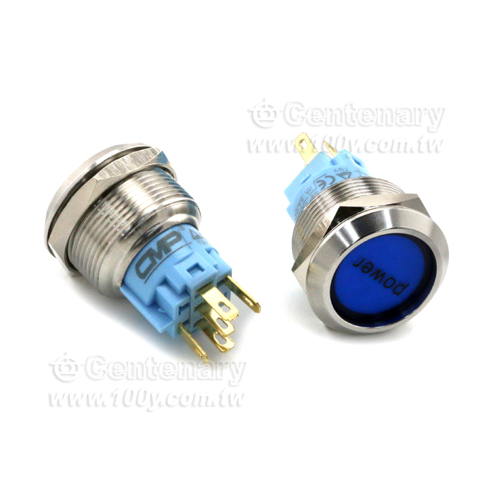 圓形發光金屬按鍵開關 黃色 22mm 12V - 131997 產品圖片