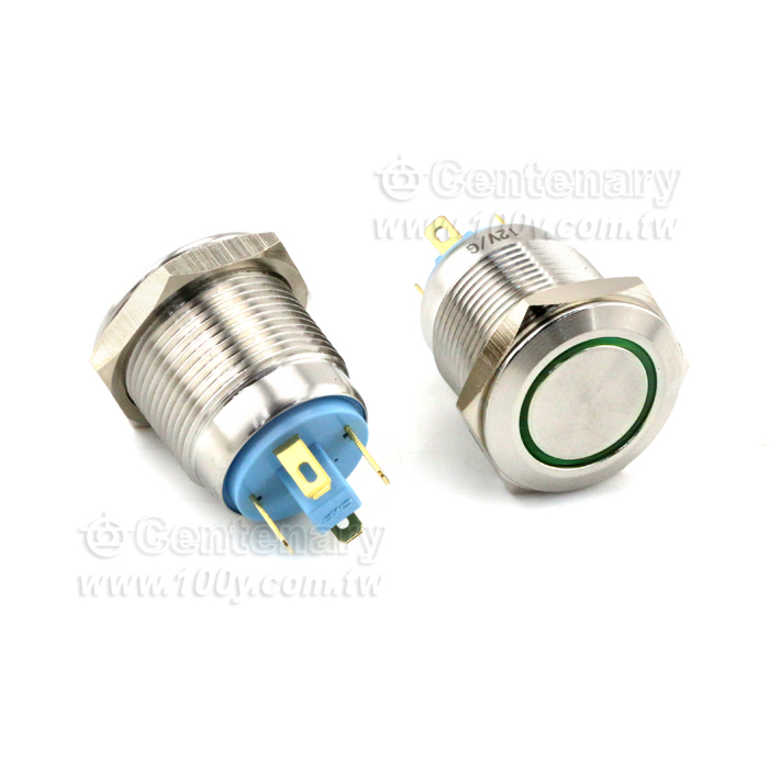 19mm不銹鋼自復環形帶燈按鈕 12V 綠色 - 133906 產品圖片