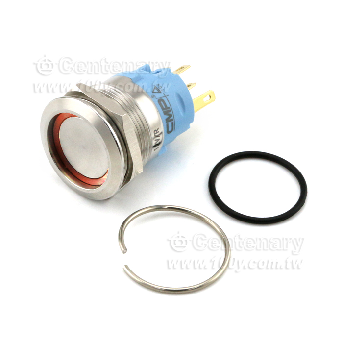 22mm不銹鋼環形自鎖帶燈按鈕 LED12V 藍色 - 133922 產品圖片