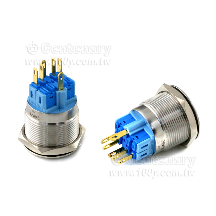 25mm不銹鋼環形自復帶燈按鈕  LED 12V 藍 - 136019 產品圖片