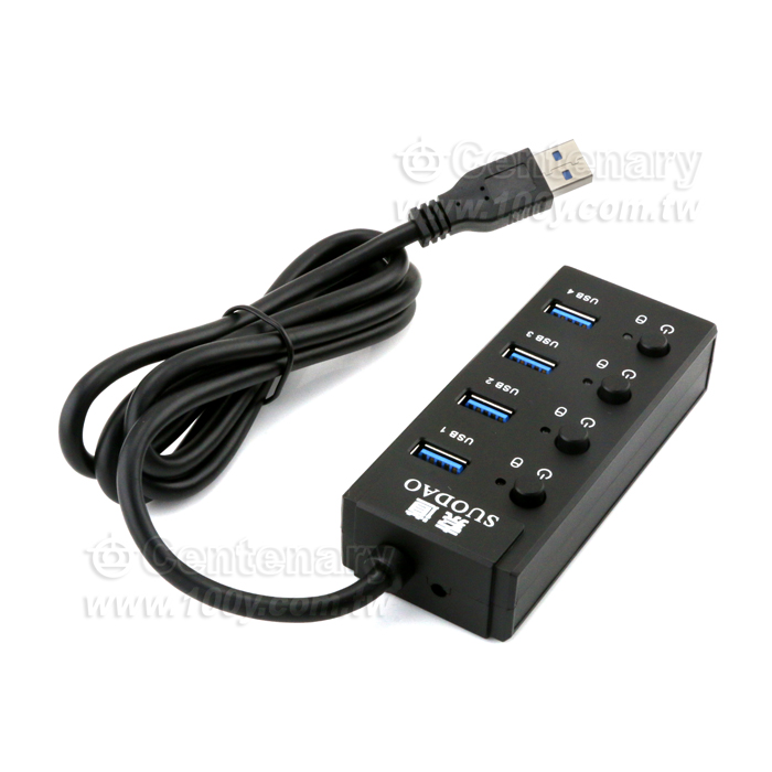 4 Port USB3.0 HUB集線器 黑色帶按鈕線長1.2M - 138993 產品圖片