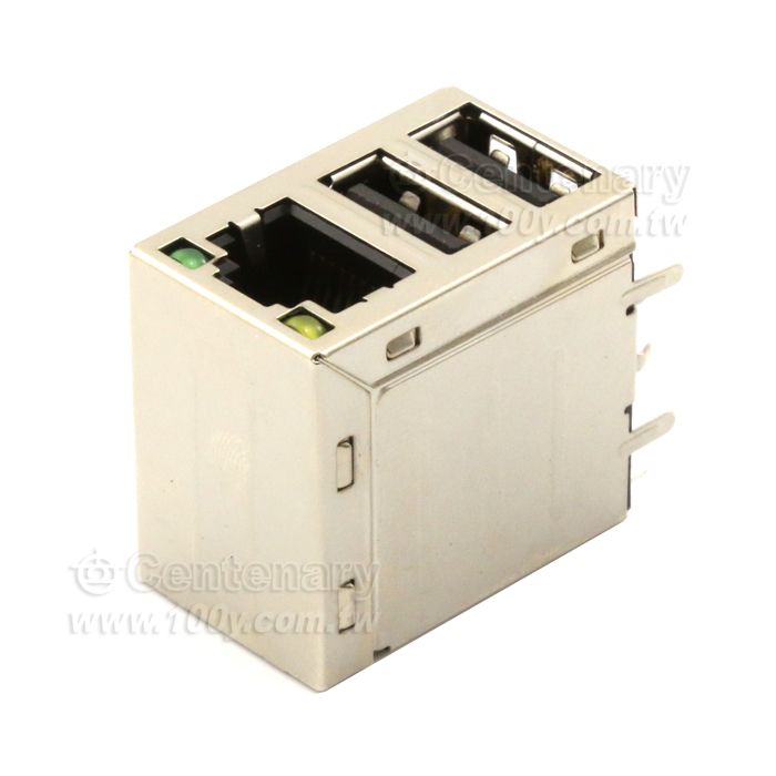 雙層USB 網路座帶燈 RJ45插座 - 141114 產品圖片