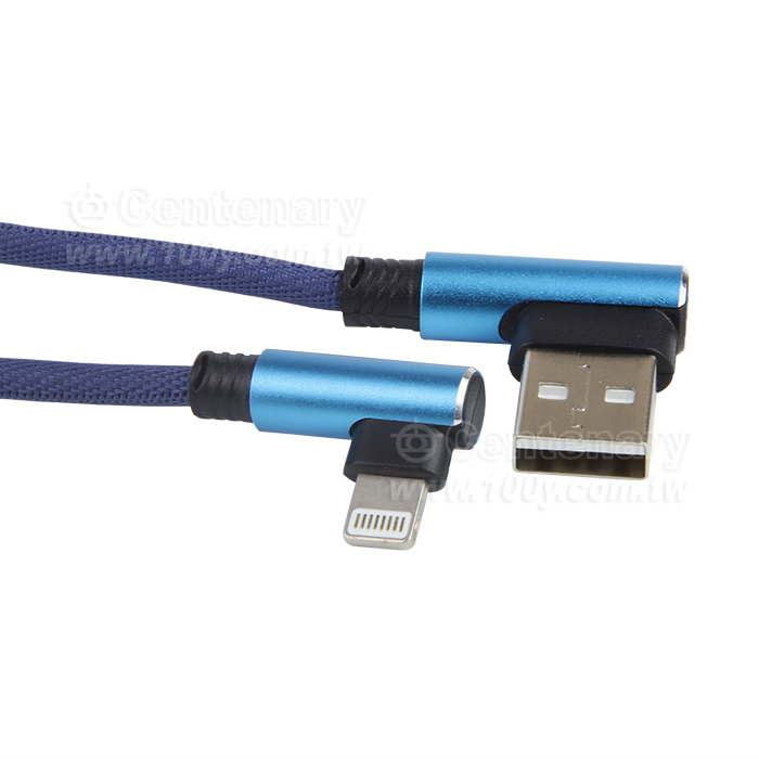 彎頭數據線 IPHONE尼龍編制遊戲機充電 藍色-袋裝 - 142745 產品圖片