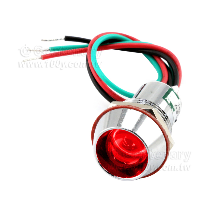 Φ14mm 24V 紅綠雙色 LED銅殼金屬指示燈 帶線 - 142986 產品圖片