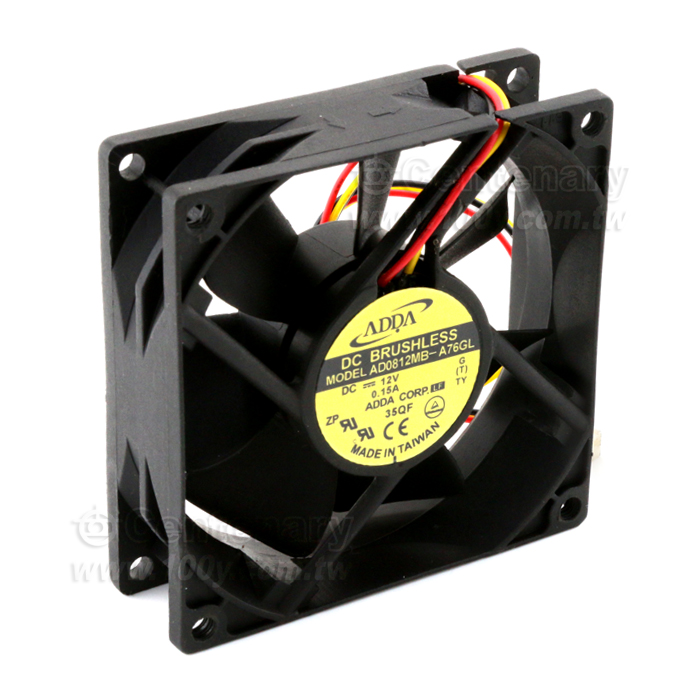 ADDA  DC12V 0.15A  80*80*25MM 3綫帶插頭 - 144546 產品圖片