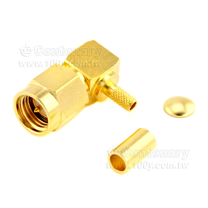 SMA Plug Crimp Right Angle For RG174,RG188,RG316; 11GHz VSWR 1.25 - 146960 Product Image